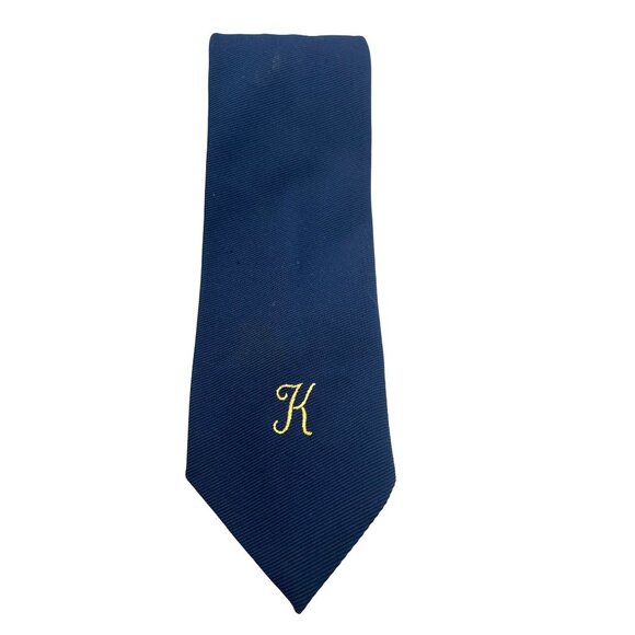 Vintage Navy Blue Monogram Tie With Gold Letter K  The Monogram Tie  100% Import - Picture 1 of 3